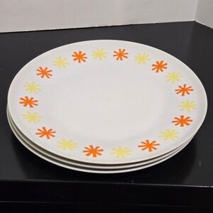 Set 3 Paul McCobb Sparkler Contempri 10.25" dinner plates Starburst Orange MCM